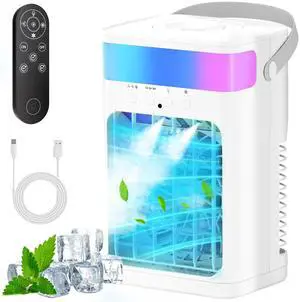 _Mega Brand Portable Air Conditioner,Cooling Fan with 3 Speeds & 3 Modes,1500ML Mini Air Conditioner with Remote, Air Conditioner Fan,Night Light,Evaporative Air Cooler for Home/Office