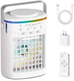 _Mega Brand Portable Air Conditioner,Cooling Fan with 3 Speeds &3 Modes,2-8H Timer,1000ml Water Tank, Remote Control,4 in 1 Humidifier,Night Light,Evaporative Air Cooler for Home,Office