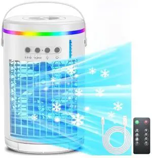 _Mega Brand Portable Air Conditioner,3-IN-1 Evaporative Personal Mini Air Cooling Fan with Remote,1400ml Water Tank,Night Light,3 Speed Humidify 1-4H Timer Air Cooler Fan (upgrade)