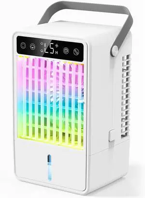 _Mega Brand Portable Air Conditioners,Personal Mini Air Cooler Cooling Fan with 5 Speeds,1.5L Bucket Evaporative Air Conditioner,2 Cool Mist Air Conditioners Humidifier Fan Room Bedroom Office (White)