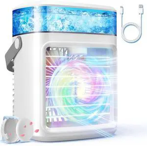 _Mega Brand 2200mAh Portable Air Conditioner,Rechargeable 3 Wind Speeds USB Personal Mini Air Conditioner,Quiet Evaporative Air Cooler&7 Color Light Portable Ac Unit Fan for Office Bedrooom