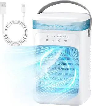 _Mega Brand Portable Air Conditioners,Personal Mini Air Cooler Cooling Fan with 3 Speeds,1L Evaporative Air Conditioner,7 LED Light,2 Cool Mist Air Conditioners Humidifier Fan Room Bedroom Office