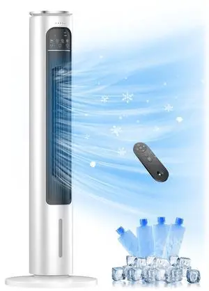 Evaporative Air Cooler, 37 Portable Air Conditioners, Swamp Cooler,4 Modes, 12H Timer, 70° Oscillating, Removable Water Tank, Ice Packs, Remote, Cooling Ac Tower Fan for Bedroom, Room, Indoor
