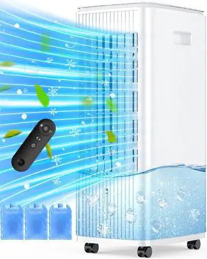 _Mega Brand 3-IN-1 Windowless Air Conditioner w/Double Tanks, Smart Timer, 3 Ice Packs, 60W Evaporative Air Cooler, 70° Oscillation, 3-Speed 25-INCH Swamp Cooler Air Conditioner Portable for Room