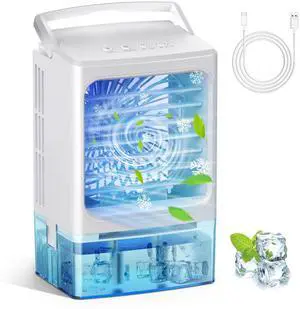 _Mega Brand Portable Air Conditioners,3 Wind Speed with Icy Mist Mode Portable AC Unit,900ML Tank Evaporative Air Cooler Fan Blow Cold Air,Mini Cooling Fan with 2/4H Timer 7 Lights for Bedroom Office