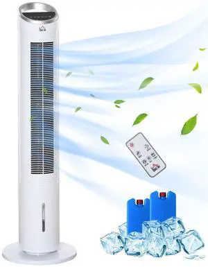 _Mega Brand 40" Evaporative Air Cooler with Water Tank, 3-In-1 Ice Cooling Fan with Humidifier, 52° Oscillating Portable Swamp Cooler for Home Office, 3 Modes, 3 Speeds, 8H Timer, Remote, White