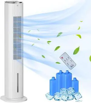 _Mega Brand 42" 3-In-1 Evaporative Air Cooler, Ice Cooling Fan with Humidifier and with Water Tank, 60° Oscillating Portable Swamp Cooler for Home Office, 3 Modes, 3 Speeds, 12H Timer, Remote, White