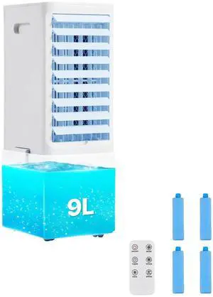 _Mega Brand Portable Air Conditioner,9L 550 CFM Swamp Cooler Air Conditioner with 12H Timer&Remote Control,3-Speed Evaporative Air Cooler with 2 Ice Boxes,Quiet & Movable,Ideal for Outdoor Indoor Use