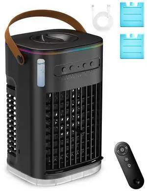 _Mega Brand Small Air Conditioner Portable Ac Unit, Evaporative Air Cooler With 2Ice Packs & 1.2L Water Tank, Personal Air Cooler with Remote, Powered by USB, Mini Air Conditioner for Car Desktop