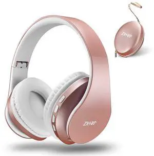 _Mega Brand Bluetooth Headphones Over-Ear, Foldable Wireless and Wired Stereo Headset Micro SD/TF, FM for Cell Phone,PC,Soft Earmuffs &Light Weight for Prolonged Wearing(Rose Gold)