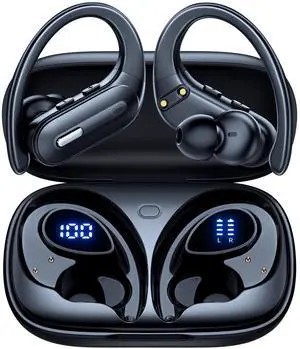 _Mega Brand Wireless Earbuds Bluetooth 5.3 Headphones 90 Hrs Playtime Ear buds with Wireless Charging Case Power Display Over-ear Earphones with Earhooks Stereo Headset for Android phone Workout