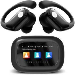 _Mega Brand Wireless Earbuds, ANC Noise Cancelling Sport Ear Buds with Multifunctional Touch Screen, Bluetooth 5.4 Headphones, Bass Stereo Sound, 5 EQ Over The Ear Earbuds for Sports/Workout/Gym-Black