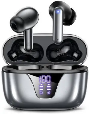 _Mega Brand Wireless Earbuds Bluetooth Headphones, 50H Playtime Ear Buds with Mic, LED Digital Display Charging Case, IPX7 Waterproof, Deep Bass Stereo, in-Ear Earphone for iPhone Andriod Phone