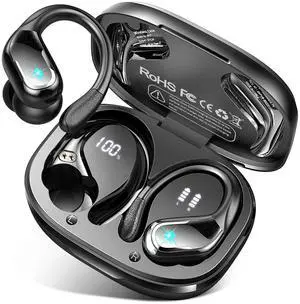 _Mega Brand, 75Hrs Bluetooth 5.4 Headphones IP7 Waterproof for Sport, Running Wireless Earphones with ENC Noise Cancelling Mics, Deep Bass Over Ear bud with Earhooks for Android, iOS, Workout, Gym
