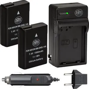 _Mega Brand Pack of 2 EN-EL14A Batteries and Charger for Nikon D3100, D3200, D3300, D3400, D3500, D5100, D5200, D5300, D5500, D5600, DF, Coolpix P7000, P7100, P7700 Digital SLR Cameras