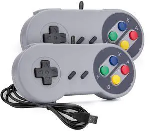 _Mega Brand Game Controller, Retro USB Controller for PC Gaming, Super Classic Wired Game Emulator Controller for PC, Raspberry Pi, Windows,Mac,Liunx, Android (Grey, 2 Pack)