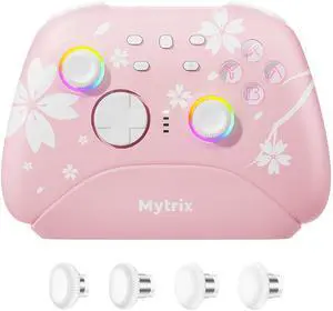 _Mega Brand Wireless Pro Controller with Charging Dock, Controllers for Nintendo Switch/PC/Steam/iPad/Mac/Tablet/Laptop, with RGB Light/Macro Keys/Turbo Button/4 Joystick Replacements, Sakura Pink