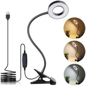 _Mega Brand LED Desk Lamp with Clamp for Video Conference Lighting, USB Light for Laptop Zoom Meeting, Clip on LED Ring Light for Computer Webcam Lighting Dimmable Black