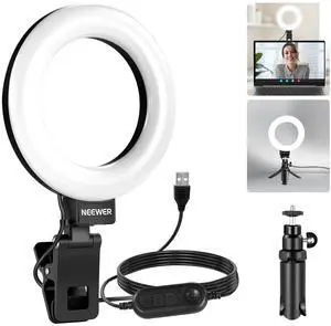 _Mega Brand Basic 5" Ring Light for Video Conference Lighting,Clip on Light Kit with Desk Tripod Stand for Monitor Laptop Computer Zoom Call Live Streaming Remote Working Learning Video Recording,BR60