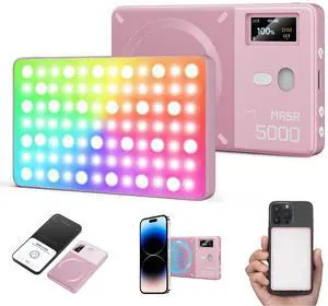 _Mega Brand MA5R LED Fill Light with Soft Diffuser Magnetic Charging Phone Selfie Lighting Mini on Camera Lights 1800K-10000K 14 FX Modes for Selfies,YouTube,TikTok,Vlogging,Video Conferences (Pink)