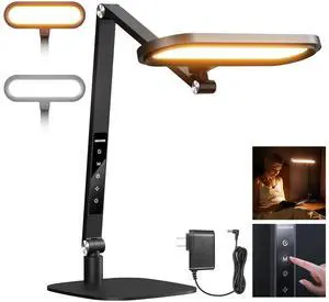_Mega Brand Basics 16W LED Desk Lamp for Home Office Video Conference Reading Lighting,Eye Caring Foldable Double Sided Dimmable Touch Table Ring Light with Stand Memory Timer 5 Color Modes CRI95,FR16