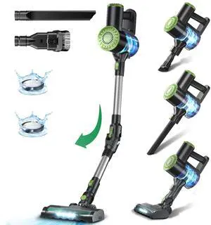 _Mega Brand Cordless Vacuum Cleaner, Lightweight Stick Vacuum Cleaner, 6 in 1, Self-Standing with Powerful Suction, 180° Bendable Wand Rechargeable Cordless Vacuum for Hardwood Floor (Green)