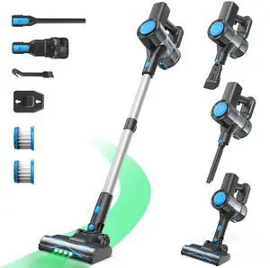_Mega Brand Cordless Vacuum Cleaner, Powerful Lightweight Stick Vacuum with Self-Standing, Anti-Tangle, 8-in-1 Rechargeable Vacuum Cleaners for Home, Hardwood Floors, Carpet, Pet Hair (Blue)