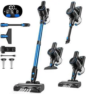 _Mega Brand Cordless Vacuum Cleaner, 8-in-1 Vacuum Cleaners for Home, 45Mins Runtime, Anti-Tangle Stick Vacuum with LED Display, Rechargeable Lightweight Vacuum for Pet Hair/Carpet/Floor (Blue)