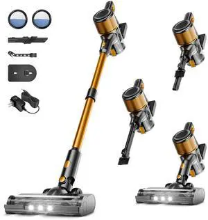 _Mega Brand Cordless Vacuum Cleaner,55Mins/Powerful Vacuum Cleaners for Home,Stick Vacuums with 8in1,Touch Screen,LED Headlights,AntiTangle,Rechargeable,Lightweight for Carpet,Hard Floor,Pet Hair,Gold