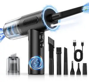 _Mega Brand Compressed Air Duster,100000RPM Handheld Car Vacuum/Air Blower&Pump,3 Gear Adjustable Electric Air Duster/Car Vacuum Cleaner, Keyboard Duster with LED Light-10 Kits Air Blower for Computer