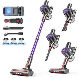 Cordless Vacuum Cleaner, 25kPA Vacuum Cleaners for Home, Stick Vac with Anti-Tangle Brush, 40 Mins Runtime, Lightweight, Versatile for Carpet, Hard Floor, Pet Hair (Purple)