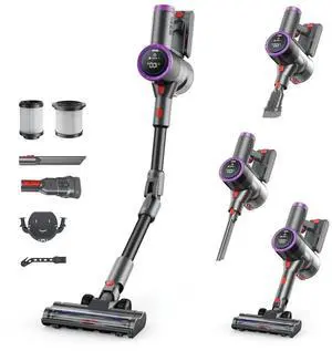 _Mega Brand Cordless Vacuum Cleaner Bendable 6-in-1 Stick Vacuum  Lightweight with 45mins Runtime, LED Display & Headlight, Rechargeable for Carpet, Tile, Pet Hair & Hardwood Floors (Purple)
