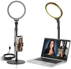 _Mega Brand Basics 7" Desk Ring Light for Video Recording, 10W Dimmable Full Screen Key Lighting with Stand&Phone Holder for iPhone Computer Laptop Vlog Live Streaming Video Conference, R06