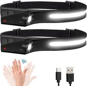 _Mega Brand Headlamp Flashlight, 2Pack Rechargeable LED Headlamps 1200Lumens 2 COB 230°Wide Beam Headlight with Motion Sensor Bright 5 Modes Lightweight Waterproof Head Lamp for Outdoor Running