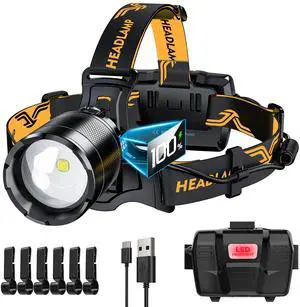 _Mega Brand 4000 Bright Headlamp Zoomable Motion Sensor Warning Light, 8 Modes 80 Hours Standby Battery Time Head Lamp, IP65 Waterproof 125°Angle Head Lights for Hunting Hiking Camping Emergency