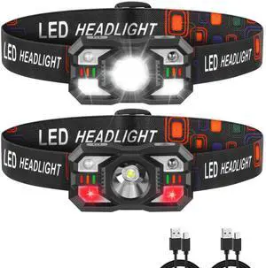 _Mega Brand Headlamp Rechargeable,LED Headlamp with Red Light, 2Pack Headlamps for Adults,Head Lamps LED Rechargeable,Headlight Motion Sensor,Head Lights for Forehead Hardhat Running Hunting Camping