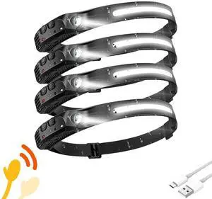 _Mega Brand Headlamp 4 PCS,230°Wide Beam Head Lamp, Motion Sensor LED Headlamp Rechargeable,5 Mode Headlight Flashlight for Camping Fishing Hiking Gear,Bright,and Ideal for Hard Hats and Forehead Use!