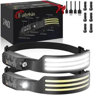 _Mega Brand Headlamp Rechargeable 2PCS, Motion Sensor 230° COB Head Lamp, Headlights for Forehead, Hard hat Light for Adults, LED Headband Flashlight for Work, Hiking, Running, Camping Essentials Gear