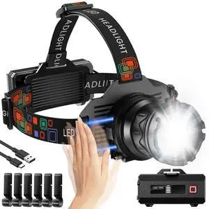 _Mega Brand Rechargeable Headlamp Super Bright, 3000LM Motion Sensor Head Lamp with 9 Modes, Zoomable Headlamp for Adults 90° Adjustable, IPX7 Waterproof High Power Head Light for Fishing Camping