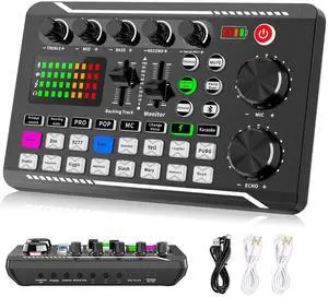 _Mega Brand F998 Live Sound Card Audio Mixer, Podcast Audio Interface with DJ Mixer Effects, Voice Changer with Sound Effects for PS4 PS5 Karaoke Tiktok YouTube Live Streaming Record Gaming