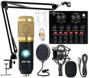 _Mega Brand Podcast Equipment Bundle,BM-800 Recording Studio Package with Voice Changer,Live Sound Card-Audio Interface for Laptop Computer Vlog Living Broadcast Live Streaming YouTube TikTok(AM100-V8
