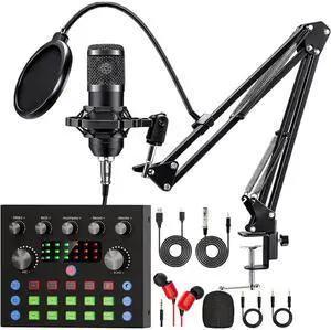 _Mega Brand Podcast Equipment Bundle,Recording Studio Package with Podcast Microphone and Voice Changer,Live Sound Card-Audio Interface for Laptop Computer Vlog Living Broadcast Live Streaming YouTube