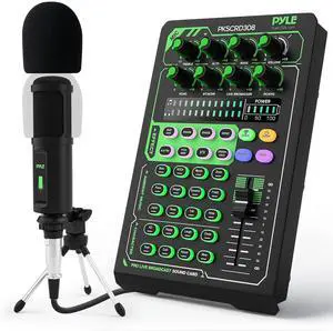 _Mega Brand Portable Bluetooth Live Broadcast Sound Card Pro Audio Interface DJ mixer Condenser w/Microphone Set, for Streaming Podcasts Studio, Recording PC, Gaming, Phone, w/FX, Ambient Sounds