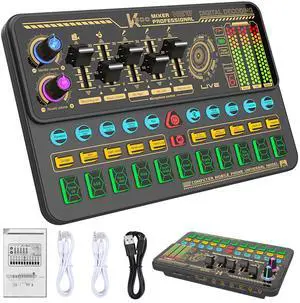 _Mega Brand Audio Mixer With Effects, Live Sound Card with Volume Fader, Voice Changer, Sound Effects, for Karaoke, Streaming, Recording, Podcasting Sound Board for Kids, Gift, Game, PS5