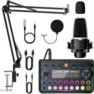 _Mega Brand Podcast Equipment Bundle,Audio Interface with Studio Condenser Microphone for Smartphone & PC,Plug-and-Play Live Sound Card,Perfect for Streaming, Singing, YouTube & Gaming