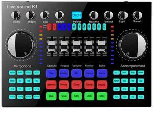 _Mega Brand Bluetooth Mini Sound Mixer Board Live Sound Card for Live Streaming Voice Changer Sound Card with Sound Effects, Audio Mixer for Music Recording Karaoke Singing Broadcast