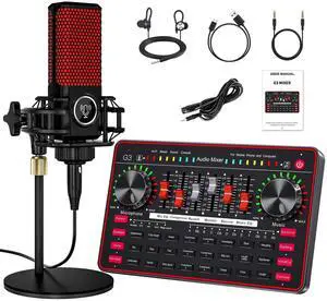 _Mega Brand G3 Audio Mixer for Podcast Equipment BundleLive Sound Card for StreamingAudio Interface DJ Mixer Sound Card/Board Condenser Microphone for Tiktok Gaming Video Content Creator