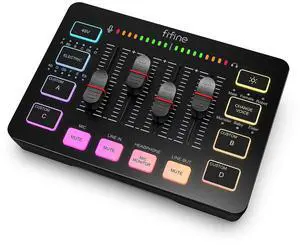 _Mega Brand Gaming Audio Mixer, Streaming RGB PC Mixer with XLR Microphone Interface,Individual Control,Volume Fader,Mute Button,48V Phantom Power,for Podcast/Recording/Vocal/Game Voice-AmpliGame SC3