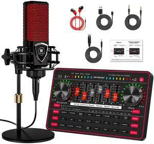 _Mega Brand Podcast Microphone Bundle with Live Sound Board Audio Mixer,Podcast Equipment Bundle with3.5mm Condenser Microphone for Pc/Phone Live Streaming Singing Gaming,Soundboard with Voice Changer