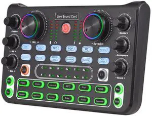 _Mega Brand Live Sound Card Audio Mixer Sound Board Podcast Mixer Recording Desktop Singing Gaming Audio Mixer Noise Reduction for Streaming Podcasting Knob Button Control